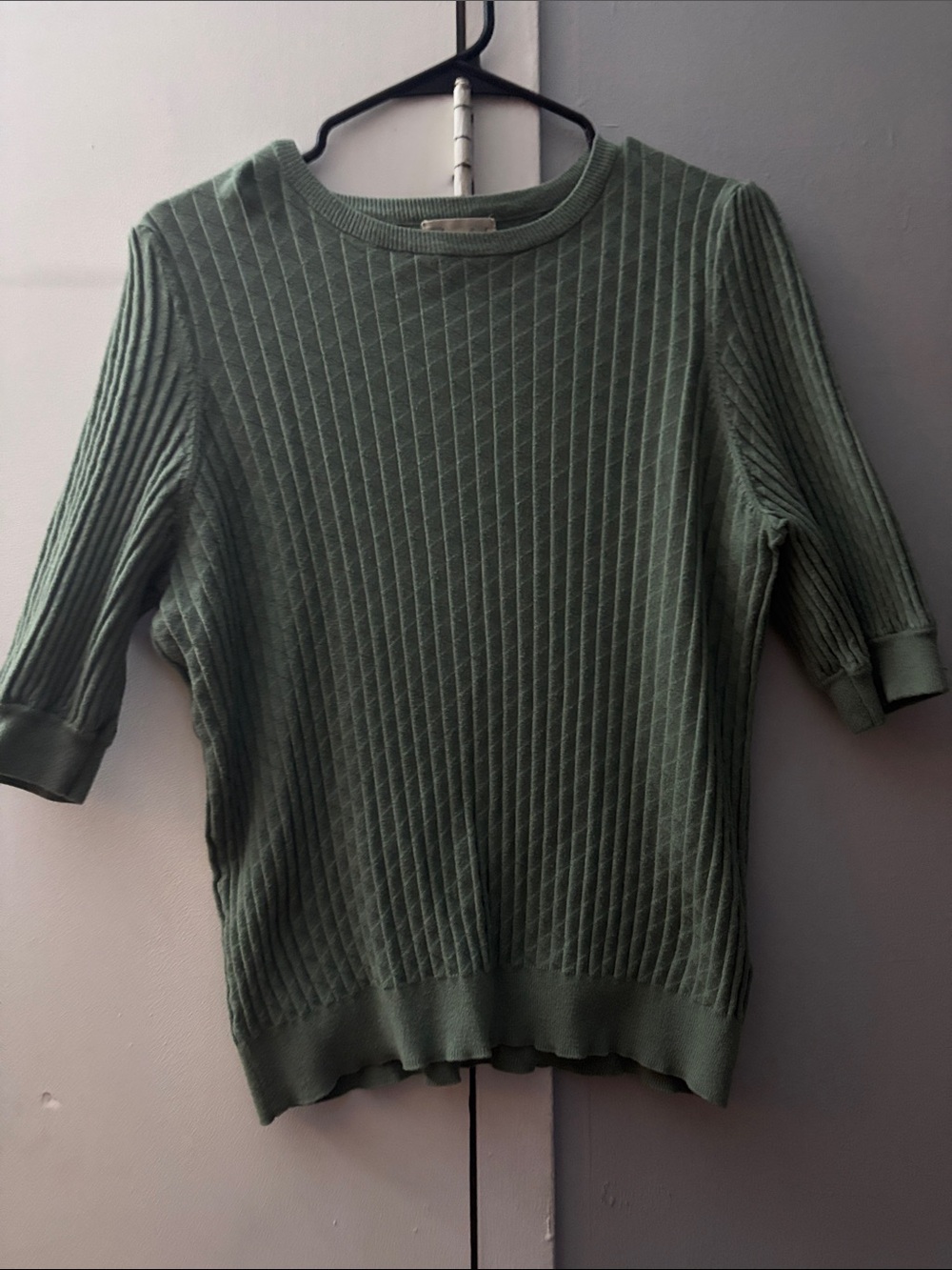 Marled Olive Green Ribbed Crewneck Sweater